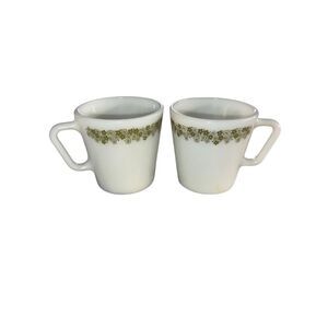 Vintage Pyrex CRAZY DAISY Spring Blossom D-HANDLE Set of 2 COFFEE MUGS Cups USA